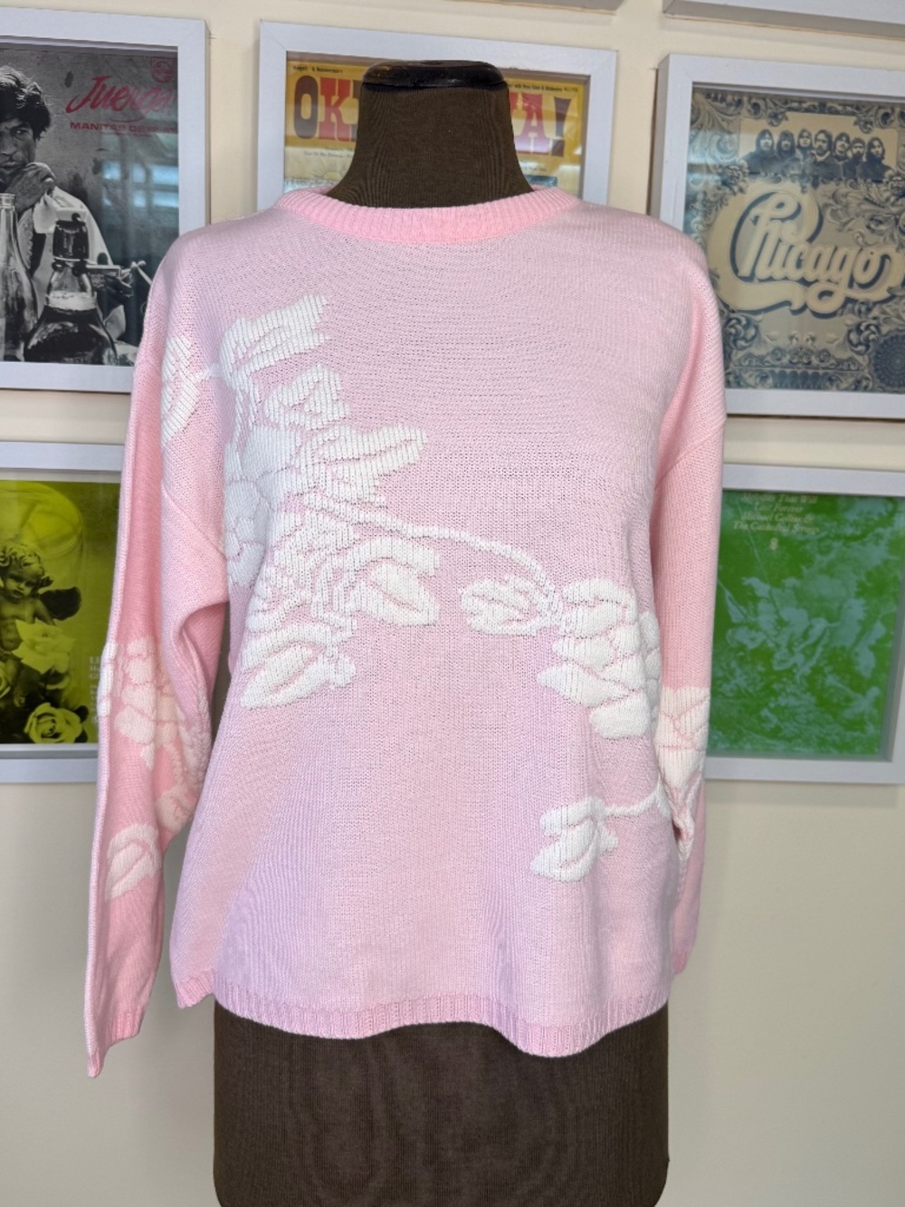 VINTAGE PASTEL PINK FLORAL KNIT SWEATER • COQUETTE GRANDMA CHIC SOFT GIRL